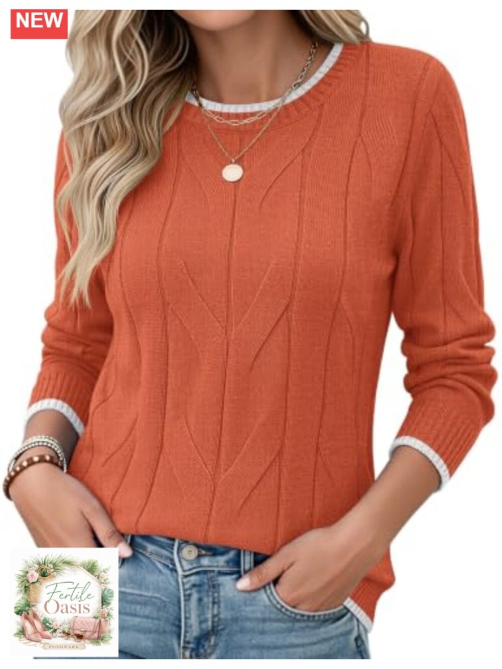 Cable Knit Sweater Pullover Crewneck Long Sleeve Cozy Knit Tops Women Fall